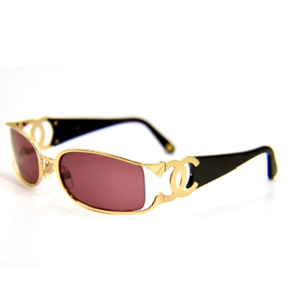 Vintage Chanel Gold Logo CC 4024 Sunglasses Black Rare 2000s